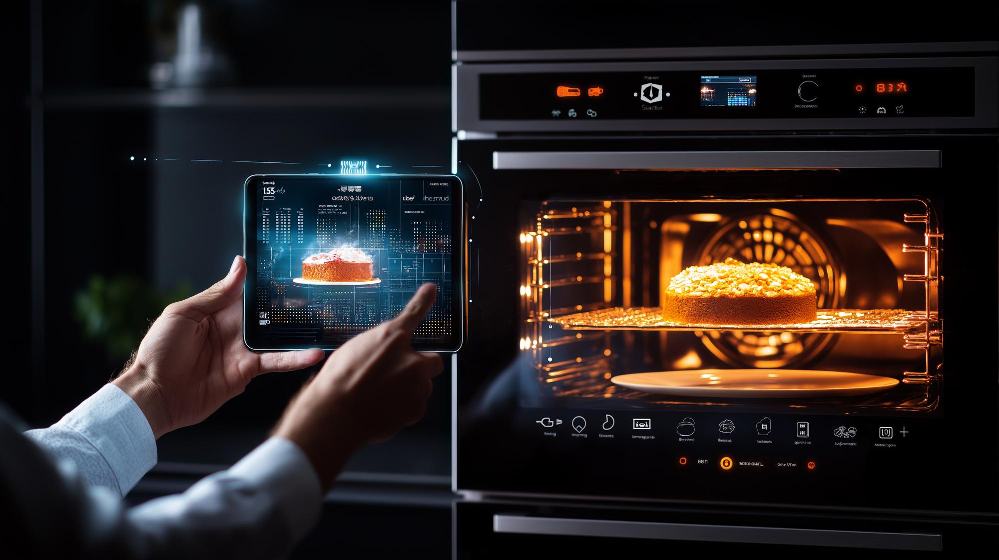 Chef adjusting smart oven display