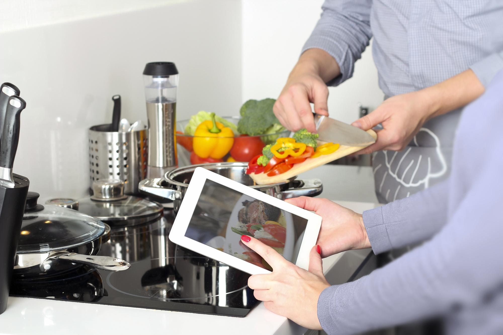 Close-up of smart kitchen prep station